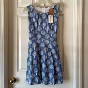 Tree print blue dress